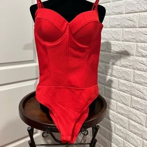 Red padded bustier-corset-like bodysuit